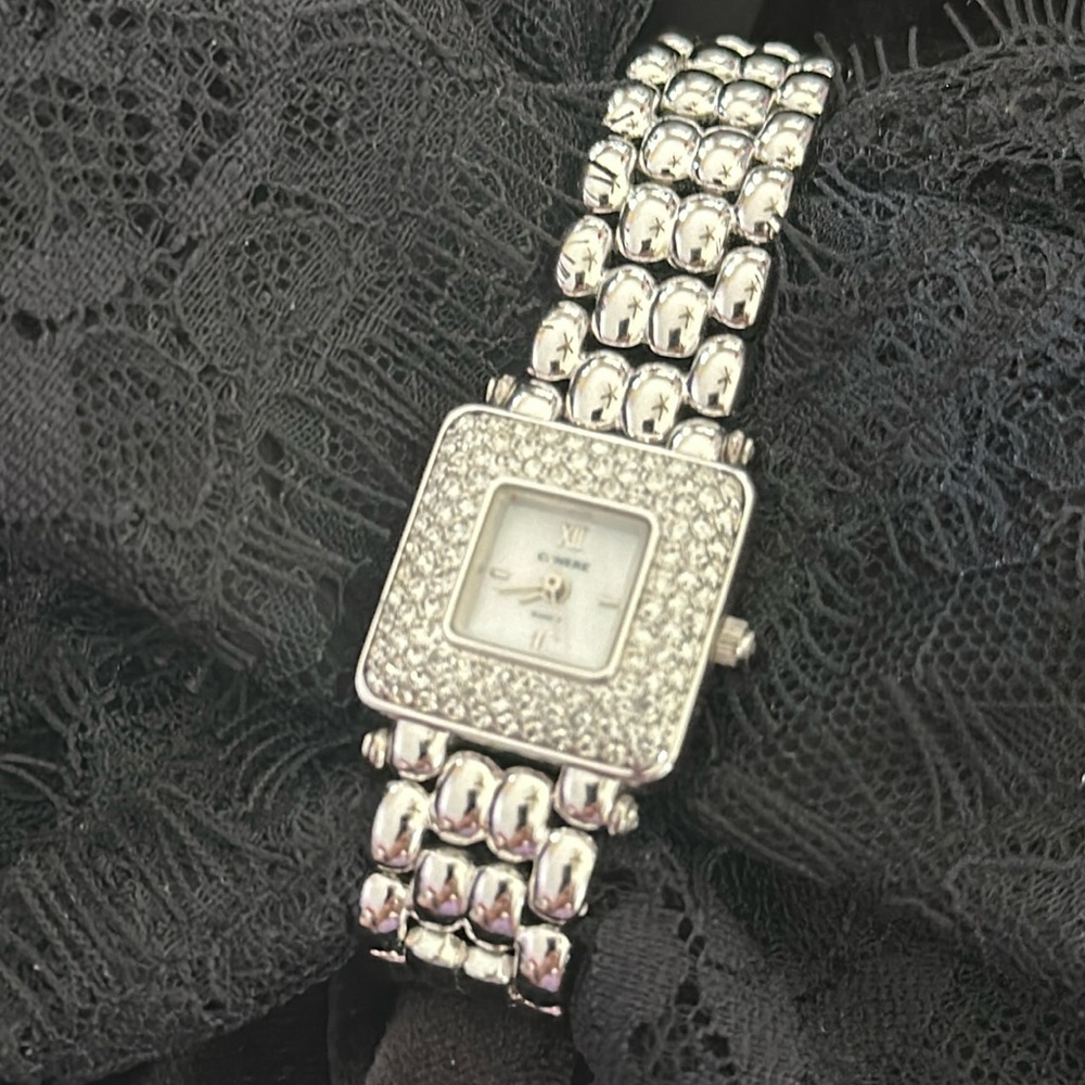 CENERE Ladies Link W/Rhinestone Bezel Face Watch